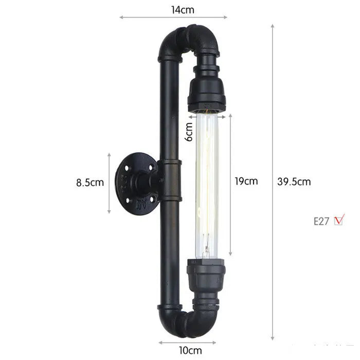Vintage E27 Water Pipe Wall Sconces - Steampunk Wall Light Fixtures for Hallway and Basement