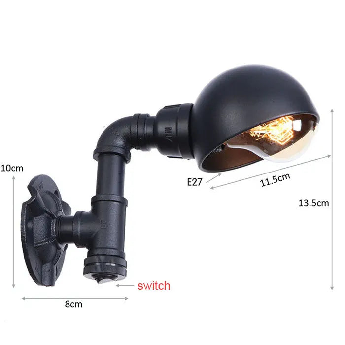 Vintage E27 Water Pipe Wall Sconces - Steampunk Wall Light Fixtures for Hallway and Basement