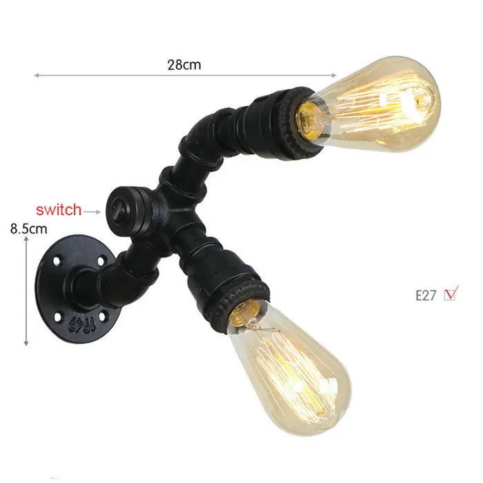 Vintage E27 Water Pipe Wall Sconces - Steampunk Wall Light Fixtures for Hallway and Basement
