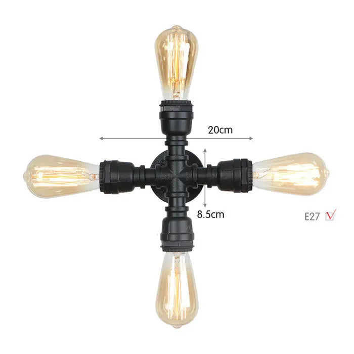 Vintage E27 Water Pipe Wall Sconces - Steampunk Wall Light Fixtures for Hallway and Basement