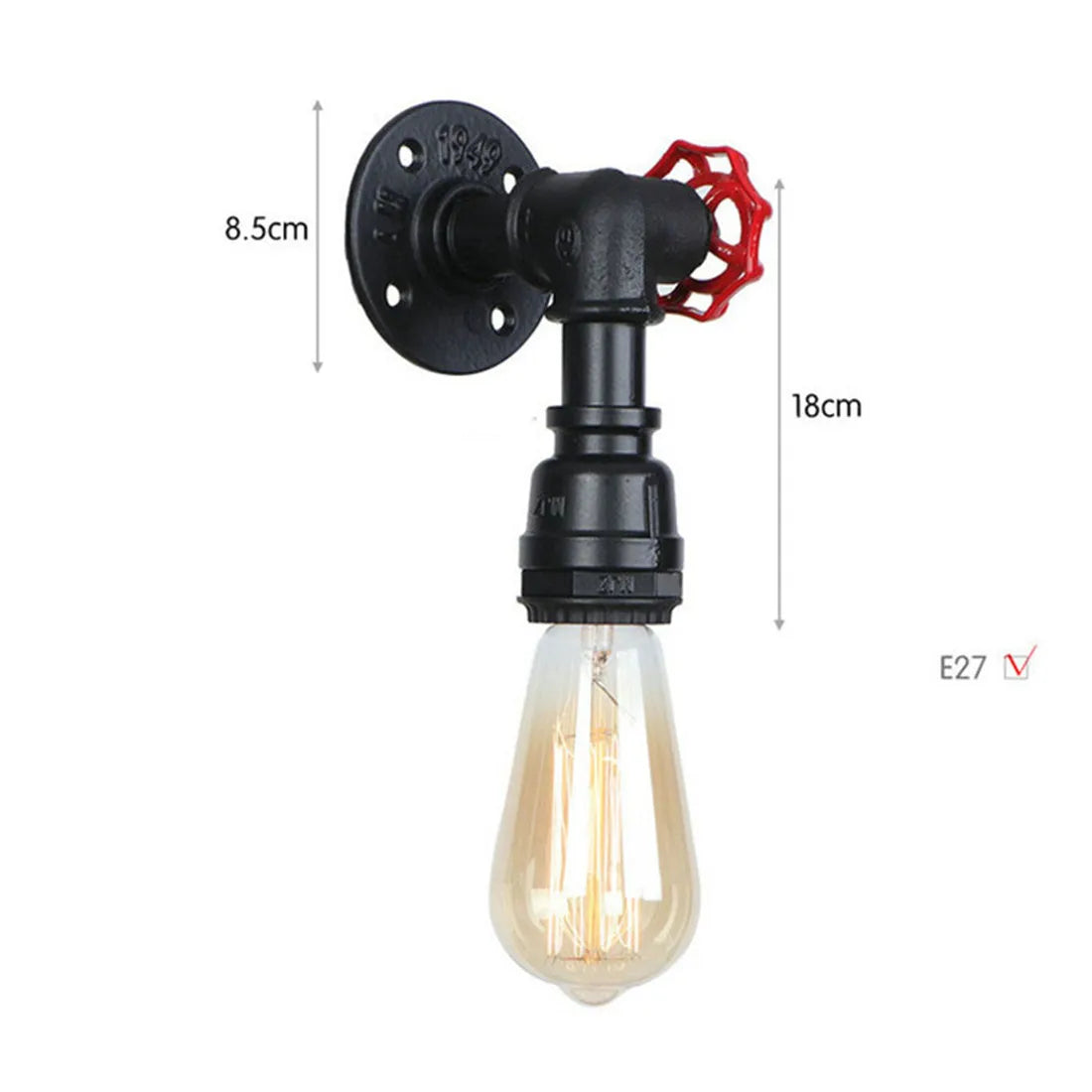 Vintage E27 Water Pipe Wall Sconces - Steampunk Wall Light Fixtures for Hallway and Basement