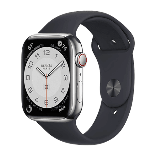 Hermes Apple Watch Series 7 GPS/ Cellular 41 mm - Stainless Steel - Black Silicone Watch Band