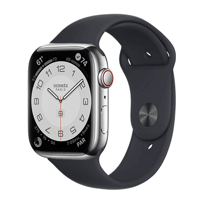 Hermes Apple Watch Series 7 GPS/ Cellular 41 mm - Stainless Steel - Black Silicone Watch Band
