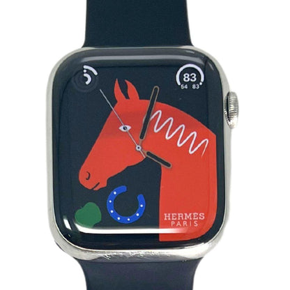 Hermes Apple Watch Series 7 GPS/ Cellular 41 mm - Stainless Steel - Black Silicone Watch Band