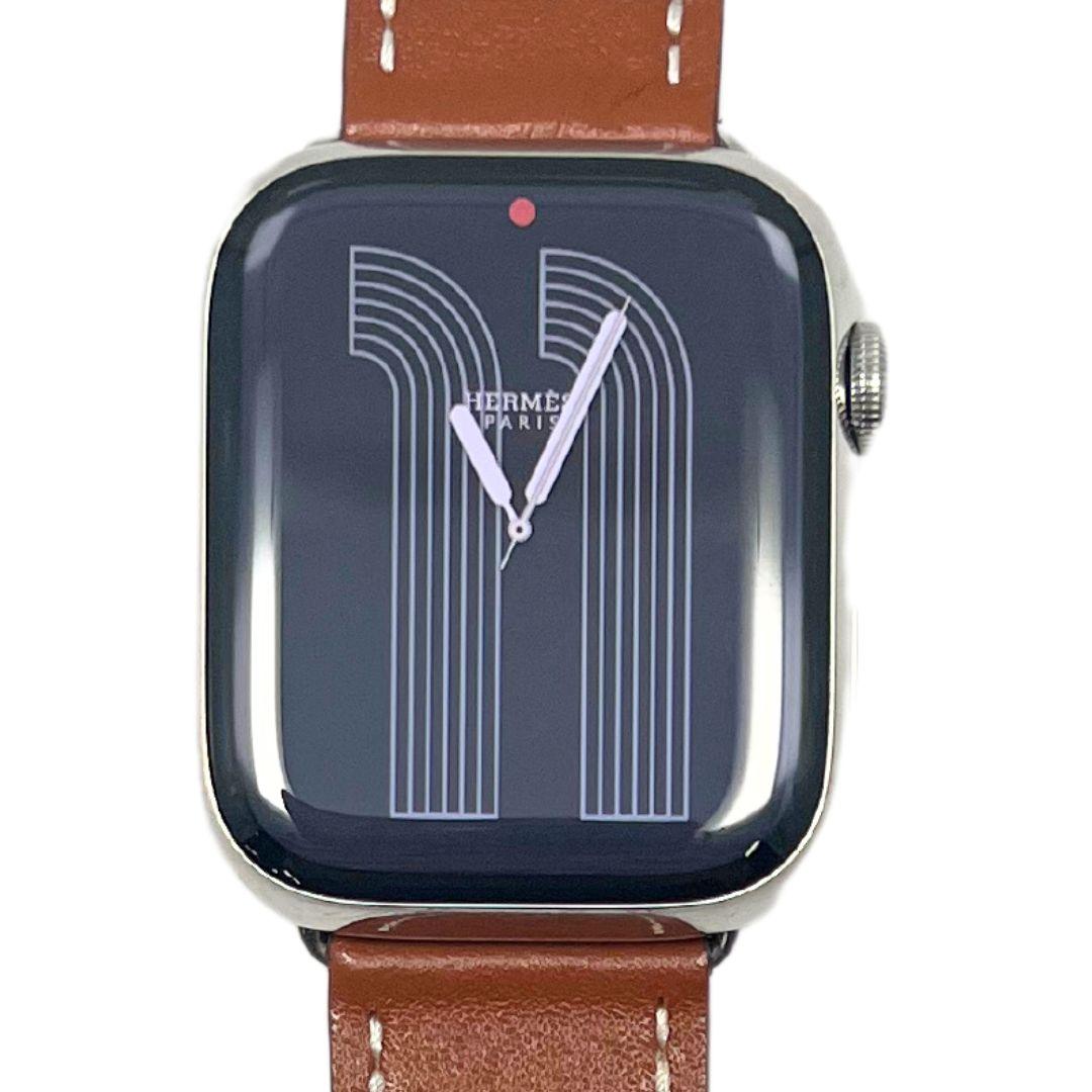 Hermes Apple Watch Series 7 GPS/ Cellular 45 mm - Stainless Steel - Brown Faux Leather Watch Band