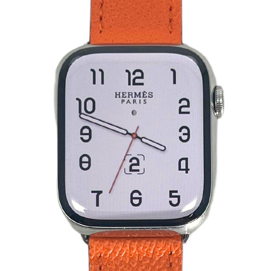 Hermes Apple Watch Series 7 GPS/ Cellular 45 mm - Stainless Steel Case - Orange Faux Leather Watch Band