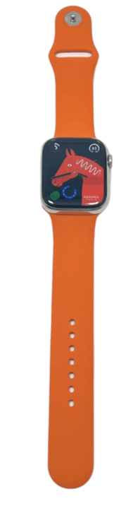 Hermes Apple Watch Series 7 GPS/ Cellular 45 mm - Stainless Steel - Orange Silicone Watch Band