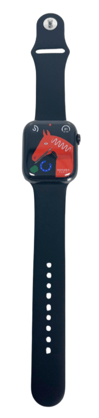 Hermes Apple Watch Series 7 GPS/ Cellular 41 mm - Space Black Stainless Steel Case - Black Silicone Watch Band