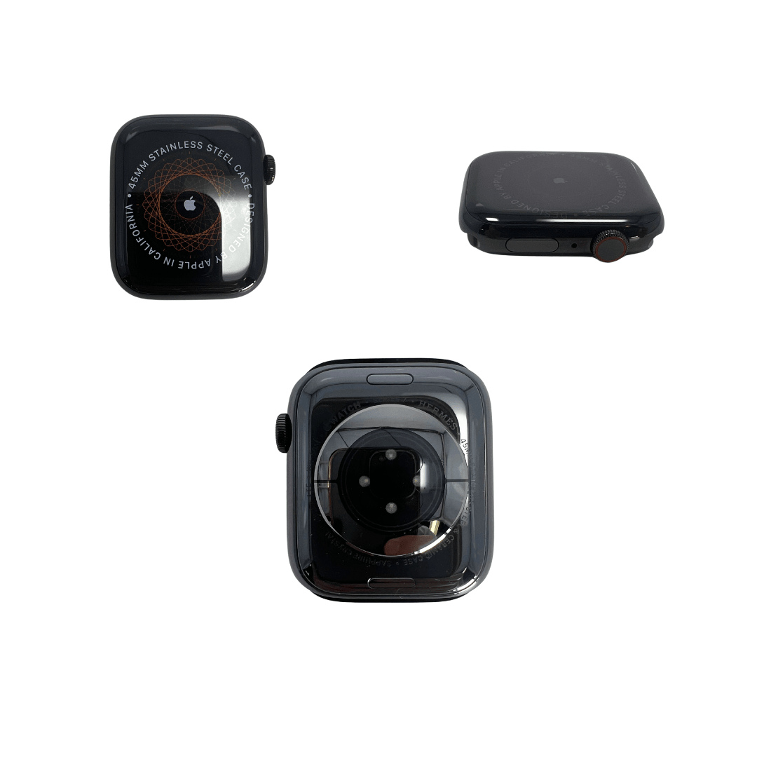 Hermes Apple Watch Series 7 GPS/ Cellular 41 mm - Space Black Stainless Steel Case - Black Silicone Watch Band