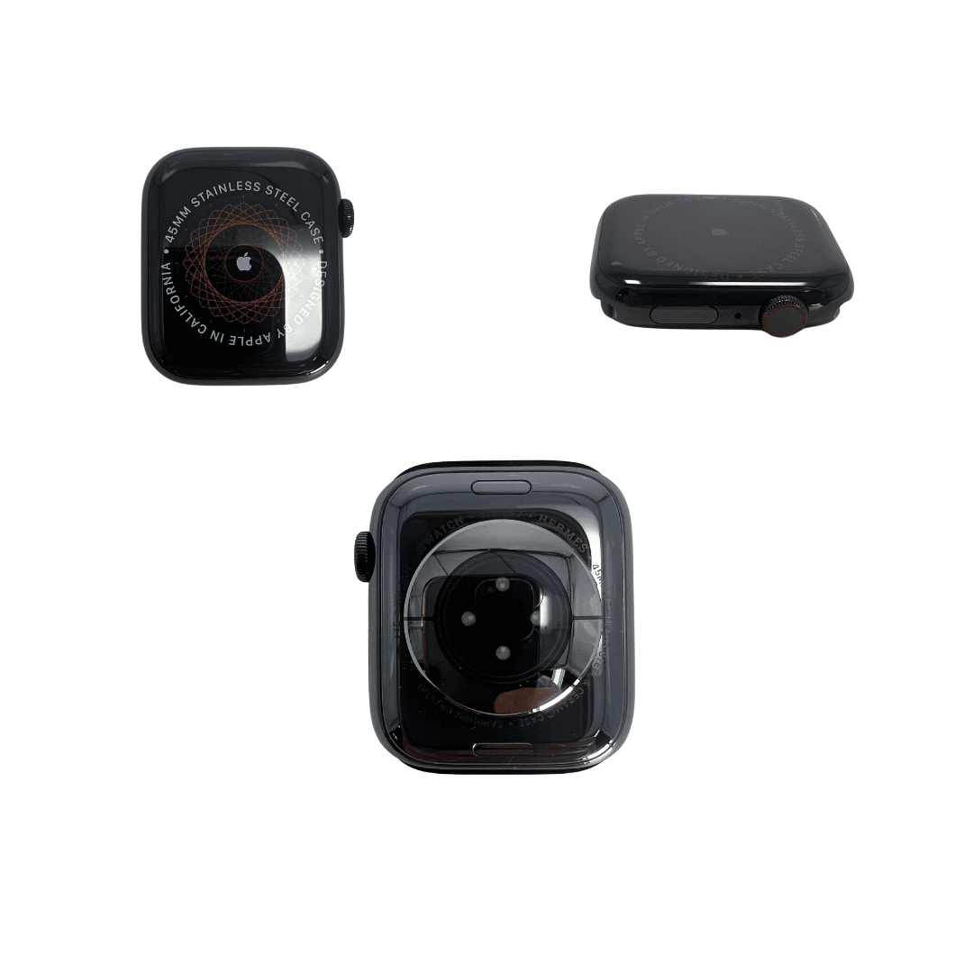 Hermes Apple Watch Series 7 GPS/ Cellular 41 mm - Stainless Steel - Black Silicone Watch Band