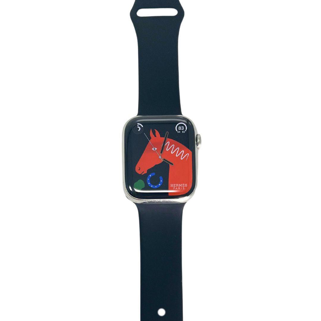 Hermes Apple Watch Series 7 GPS/ Cellular 41 mm - Stainless Steel - Black Silicone Watch Band