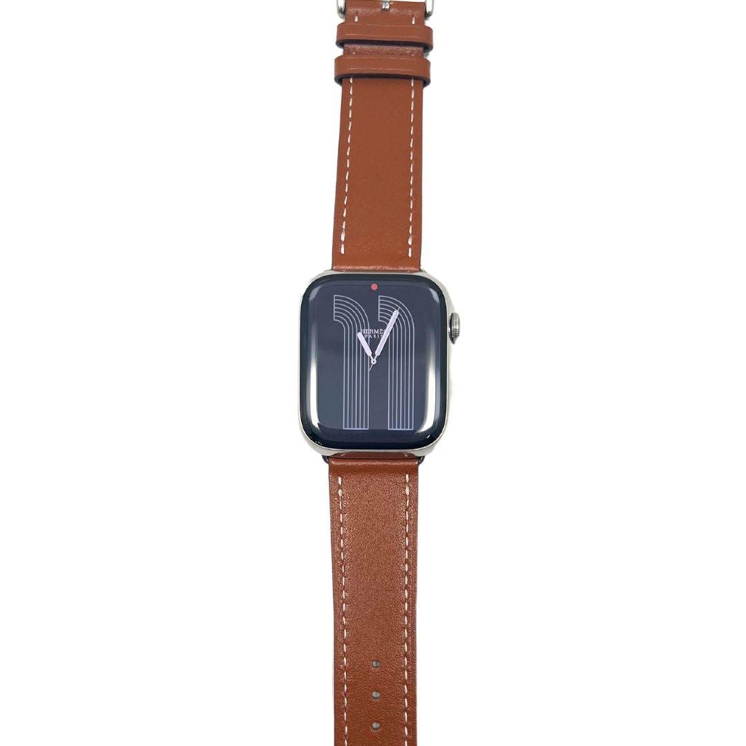 Hermes Apple Watch Series 7 GPS/ Cellular 45 mm - Stainless Steel - Brown Faux Leather Watch Band