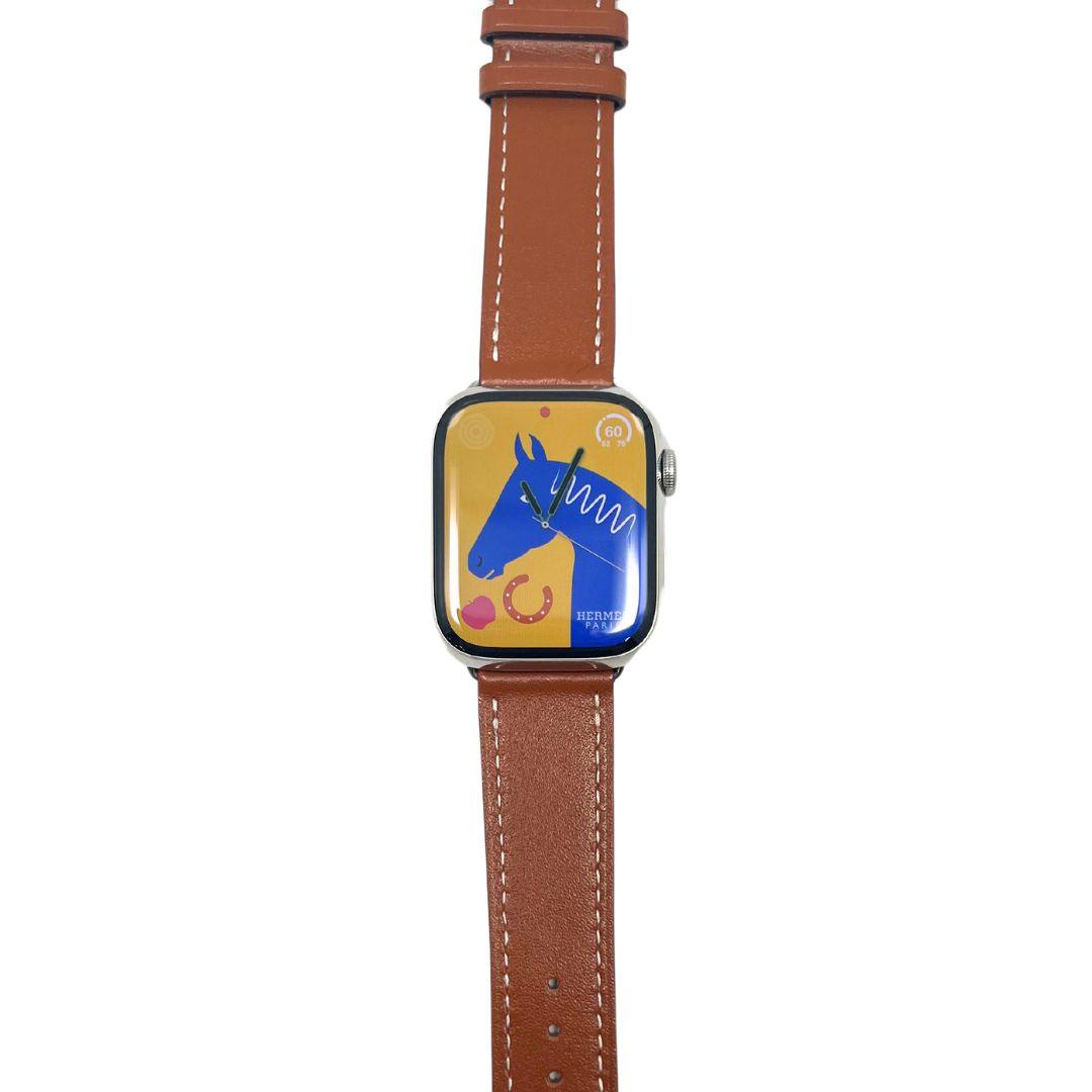Hermes Apple Watch Series 7 GPS/ Cellular 45 mm - Stainless Steel - Brown Faux Leather Watch Band