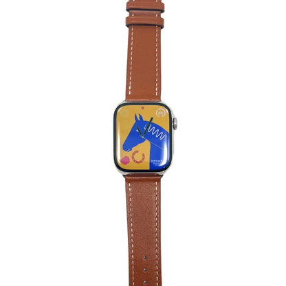 Hermes Apple Watch Series 7 GPS/ Cellular 45 mm - Stainless Steel - Brown Faux Leather Watch Band