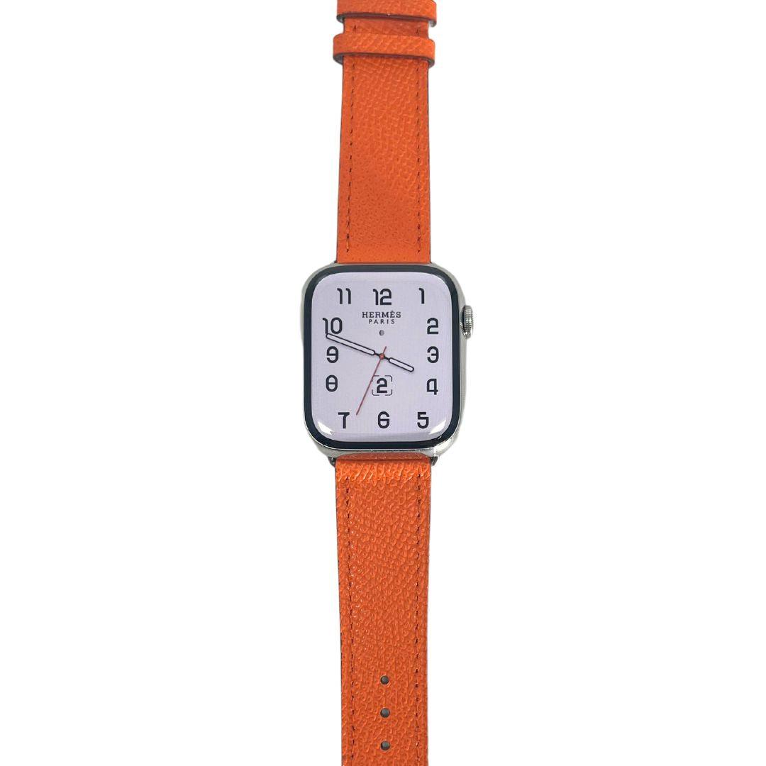 Hermes Apple Watch Series 7 GPS/ Cellular 45 mm - Stainless Steel Case - Orange Faux Leather Watch Band
