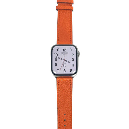 Hermes Apple Watch Series 7 GPS/ Cellular 45 mm - Stainless Steel Case - Orange Faux Leather Watch Band