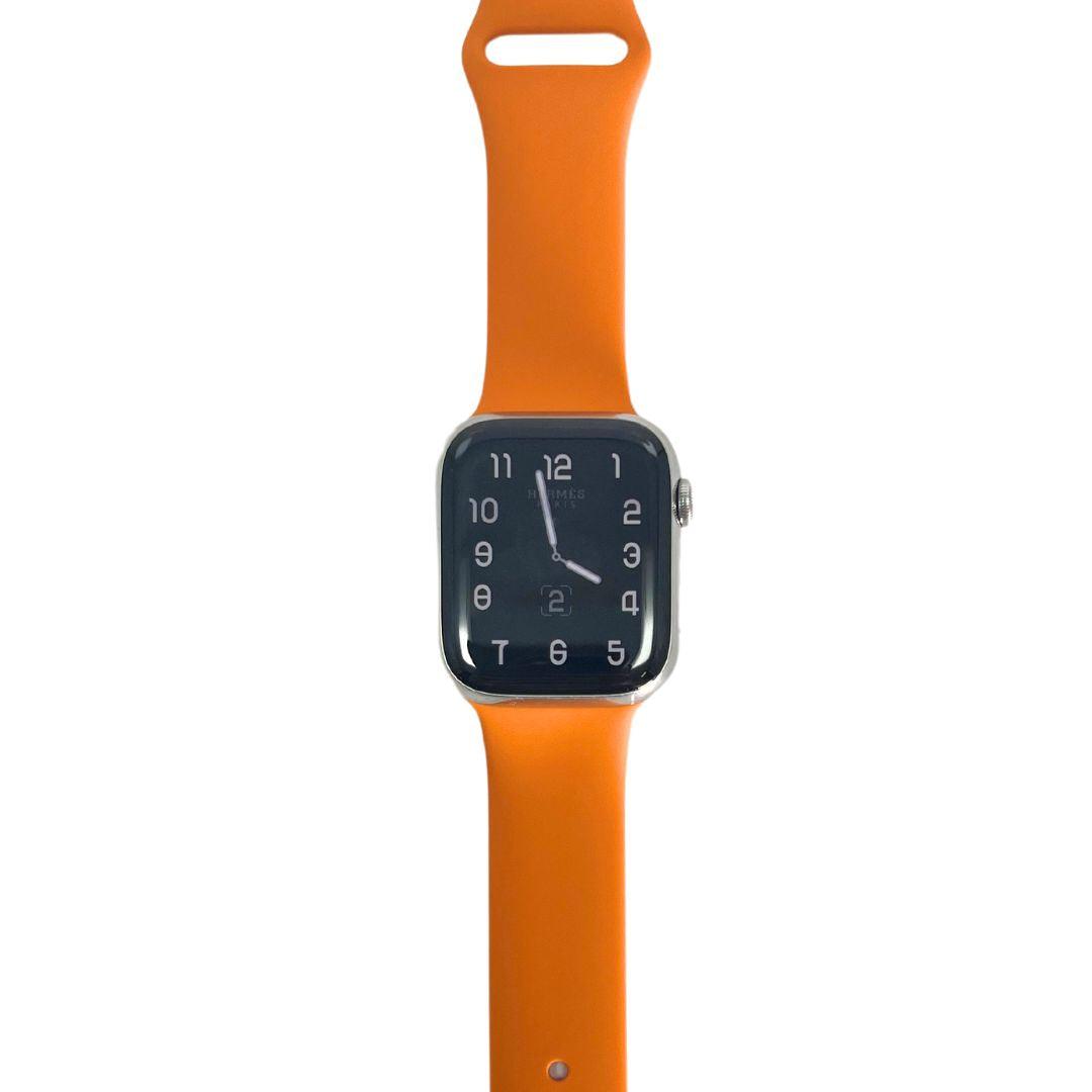 Hermes Apple Watch Series 7 GPS/ Cellular 45 mm - Stainless Steel - Orange Silicone Watch Band