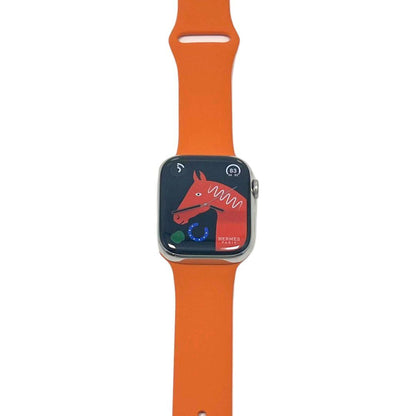 Hermes Apple Watch Series 7 GPS/ Cellular 45 mm - Stainless Steel - Orange Silicone Watch Band