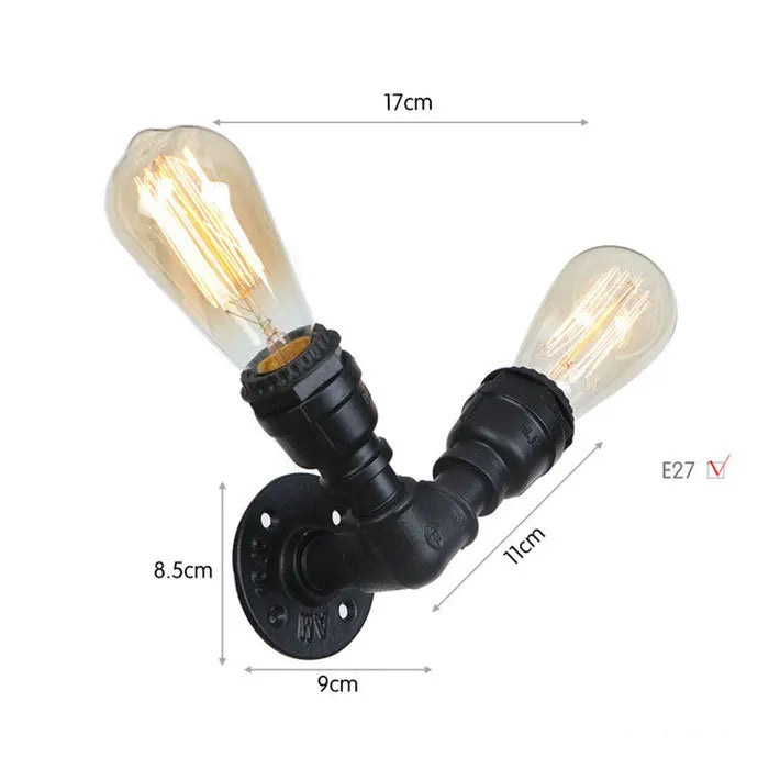 Vintage E27 Water Pipe Wall Sconces - Steampunk Wall Light Fixtures for Hallway and Basement