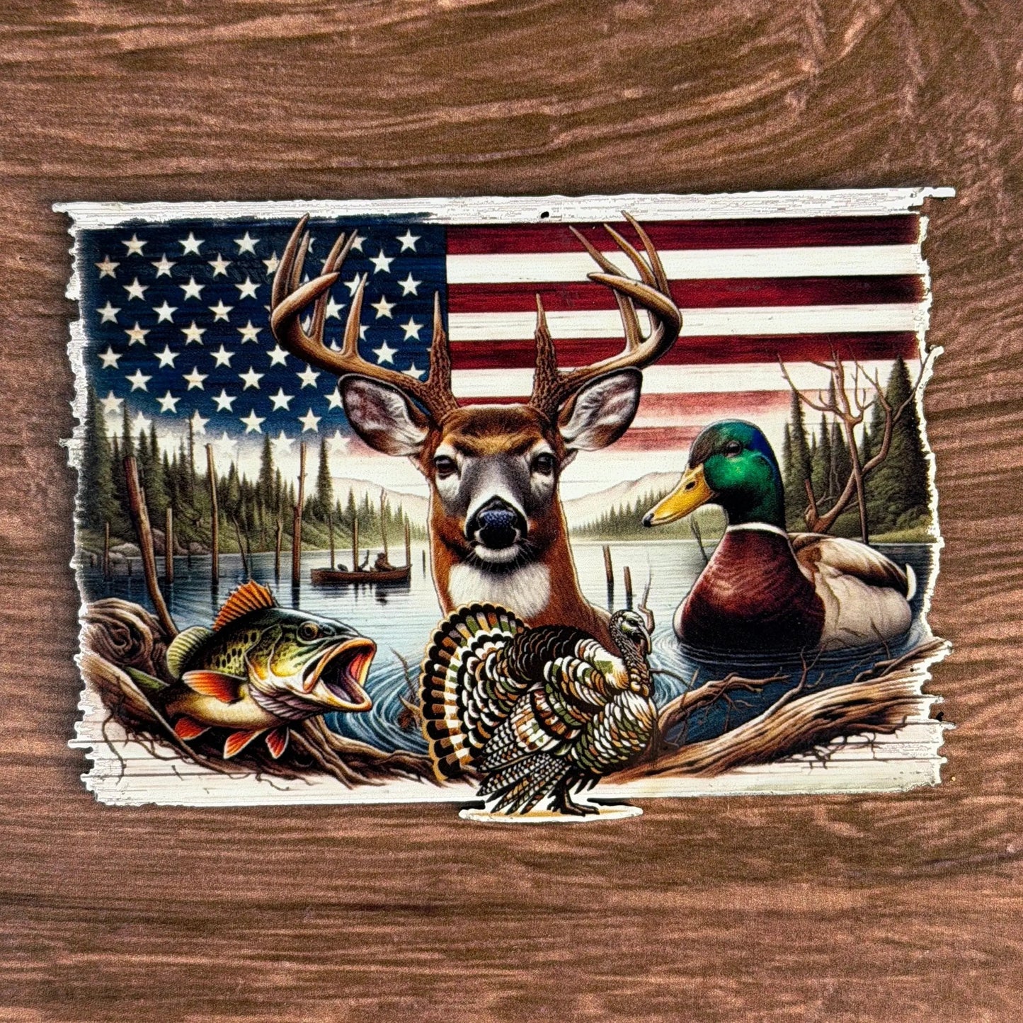 Hunting & Fishing Flag | UV Printed Leather Hat Patch