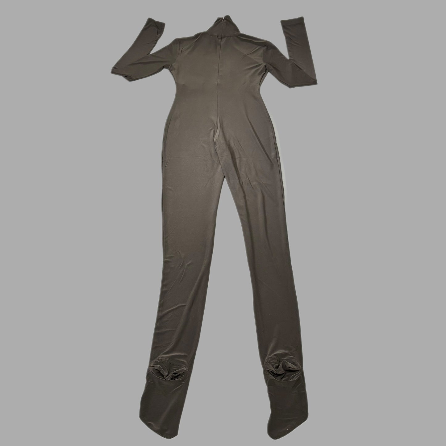 NORMA KAMALI Slim Fit Turtleneck Catsuit w/ Footsie Women's Sz XS/34 Chocolate