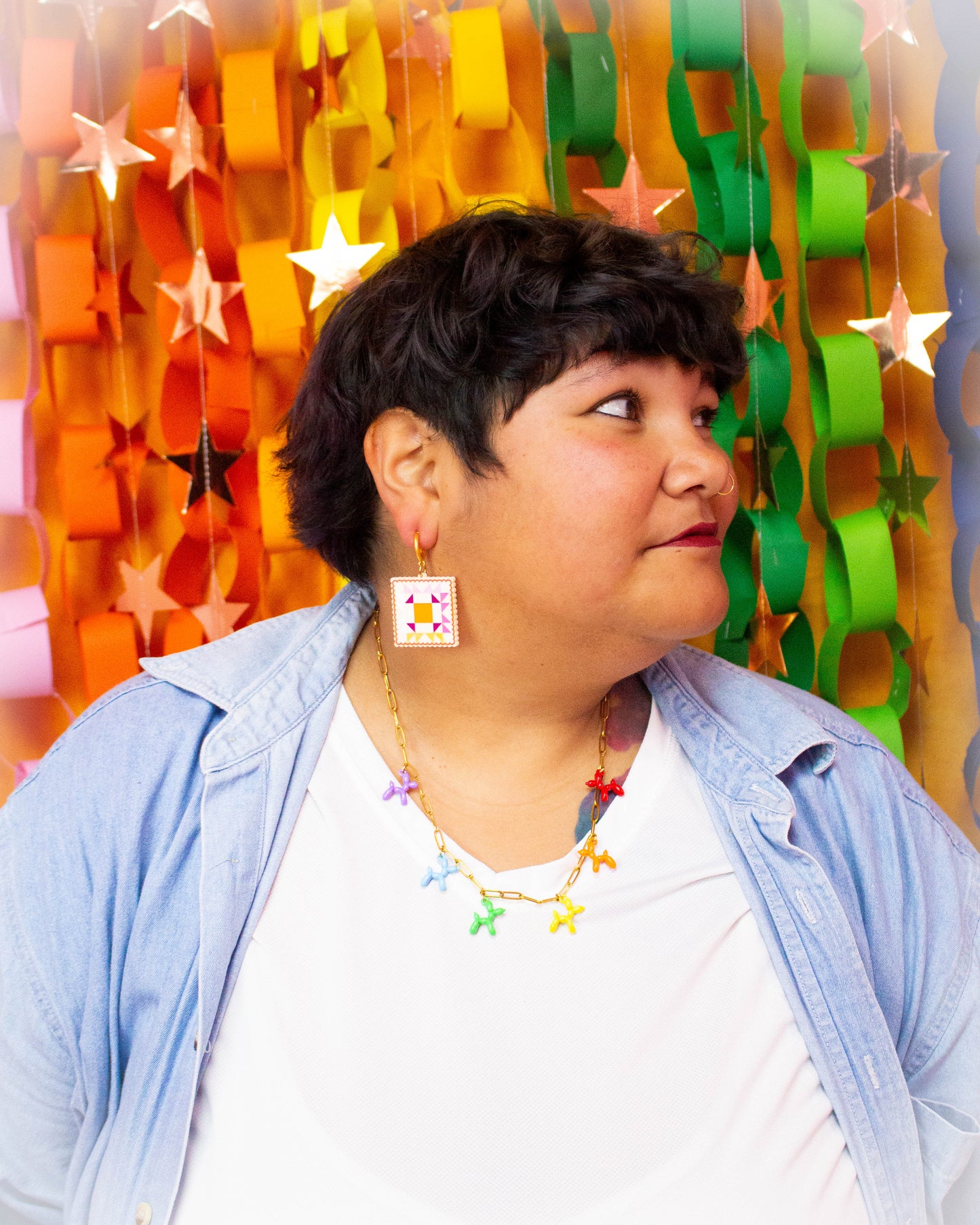 Crafty Quilt Squares Rainbow Dangle Earrings