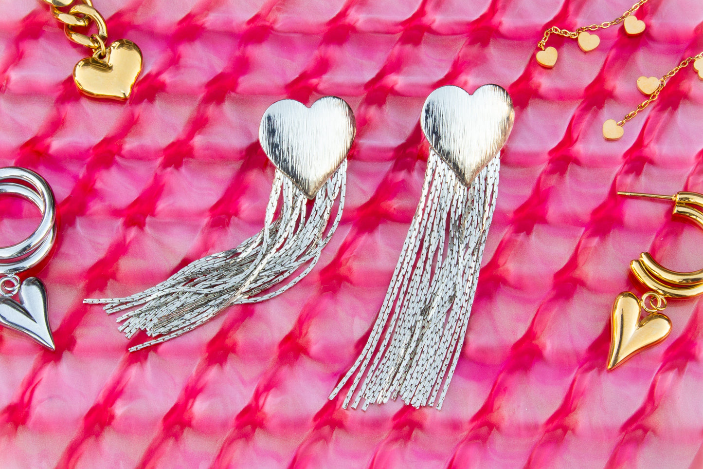 Titanium Heart Fringe Earrings