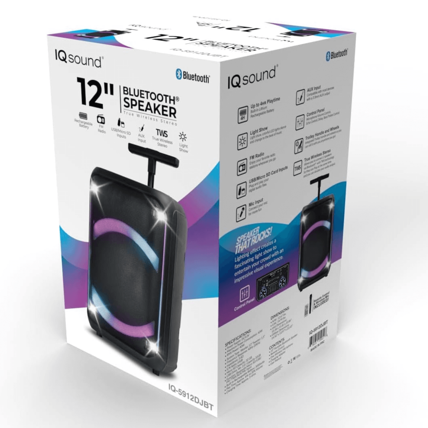 IQ Sound 12-Inch Portable Bluetooth Party Speaker with TWS