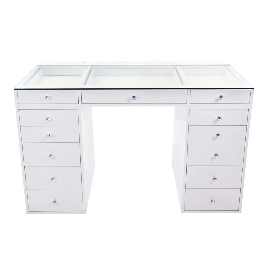 VANITTI Makeup Vanity Desk With 13 Storage Drawers 60"L x 21.66"W x 31.9"H White VNT-EVA-C01-WHT-02 (New Other, Minor Damage)