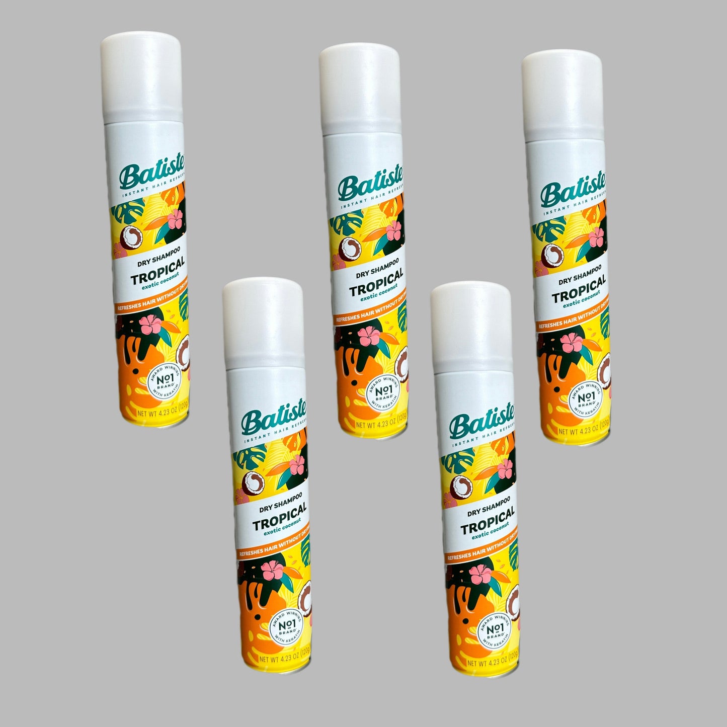 BATISTE Dry Shampoo (5-PACK) TROPICAL Exotic Coconut Instant Hair Refresh 4.23 OZ.