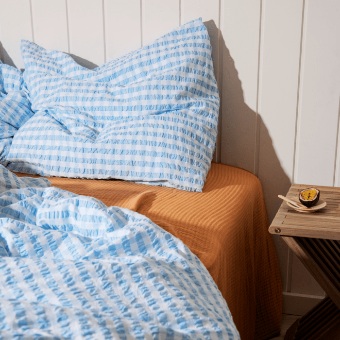 JUNA Bæk&Bølge Duvet Cover Set, Twin, White/Light Blue