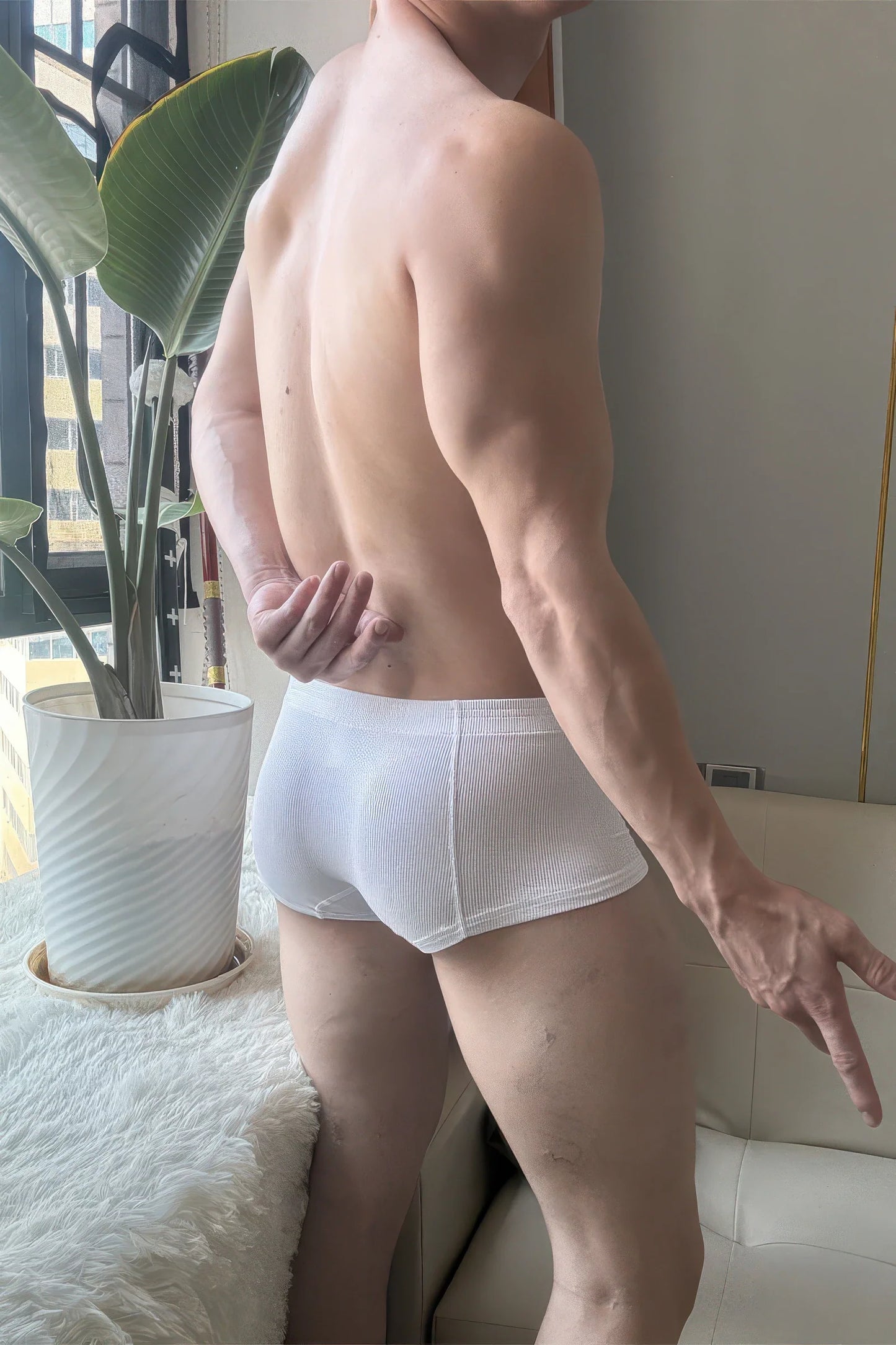 Men's Ribbed Boxer Briefs - Breathable  Solid Color Underwear