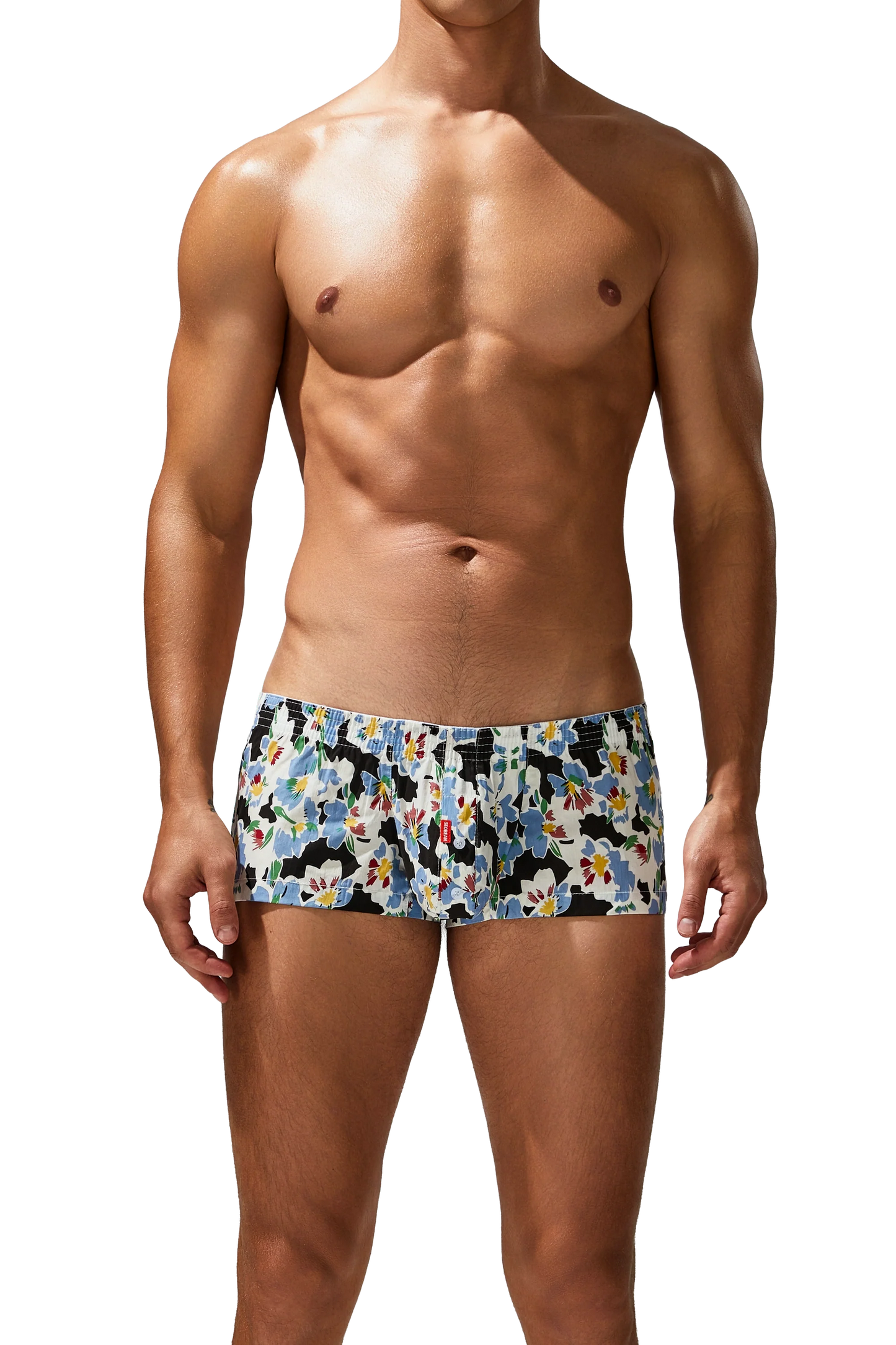 Men's Cotton Boxer Briefs - Botanical Print Breathable Underwear