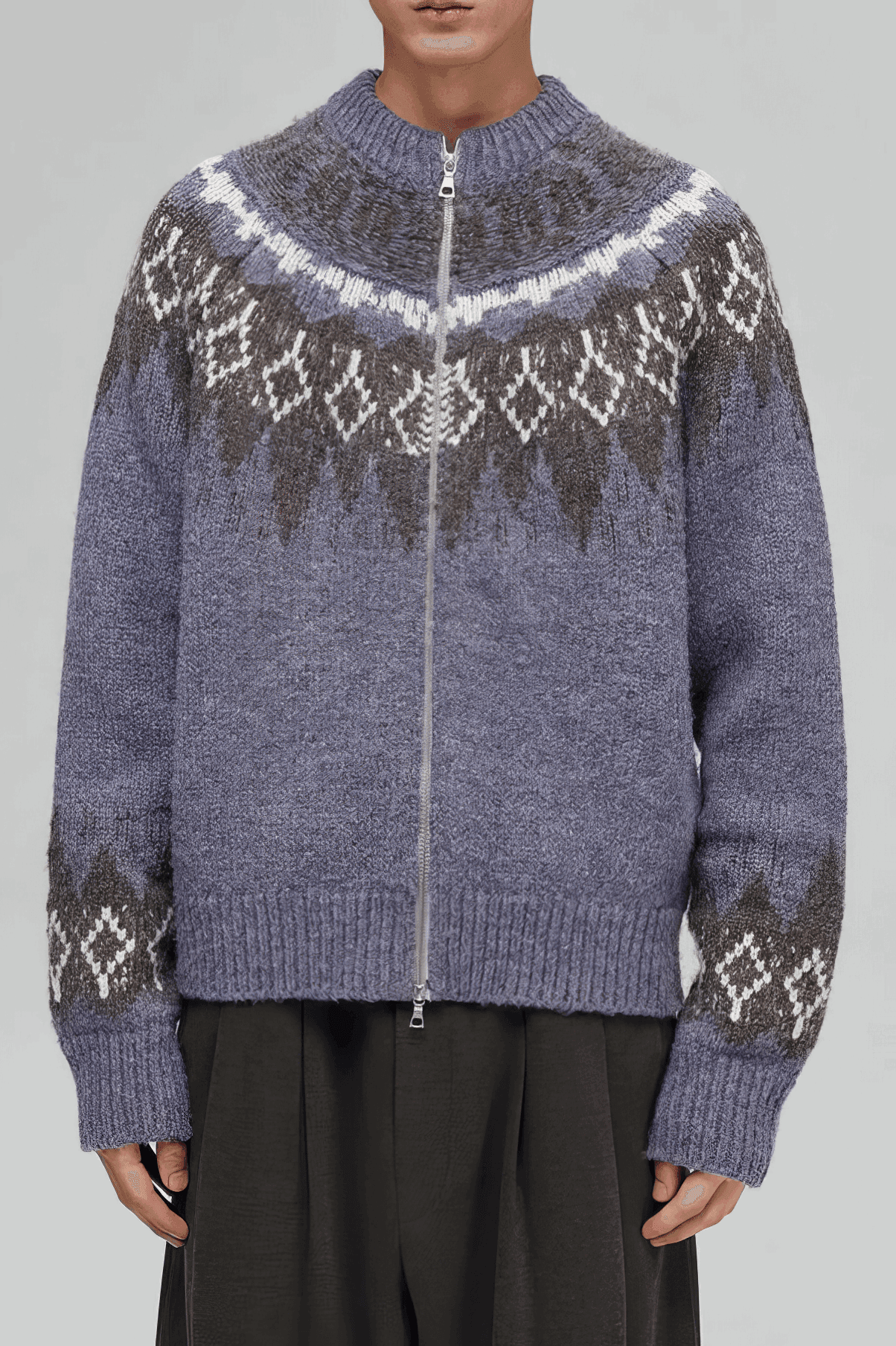 Fair Isle Zip Knit Cardigan