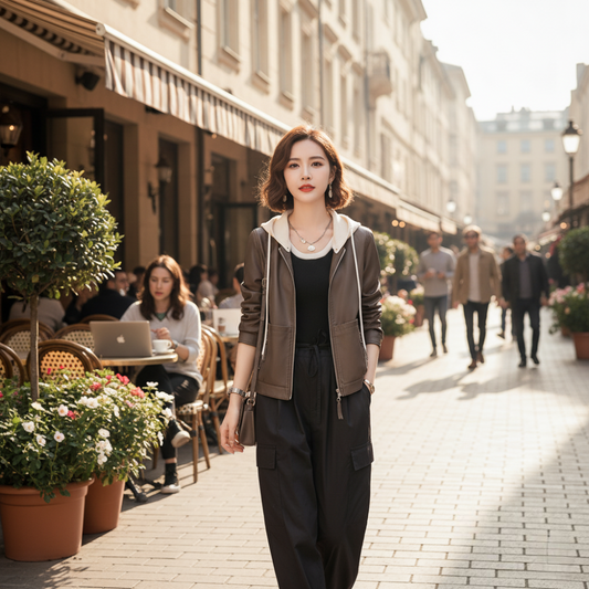 Women Vegan Leather Jacket with Removable Knit Hood