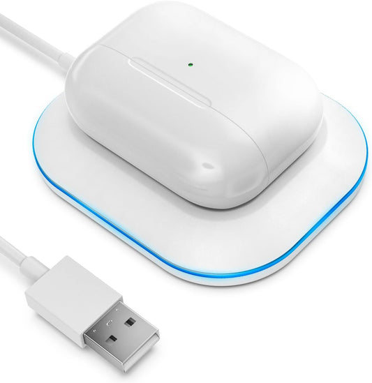 Wireless Charger Designed for Airpods Pro and 2nd / 3rd Gen Models - Magnetic Charging Alignment, Softglow Power Indicator (White)