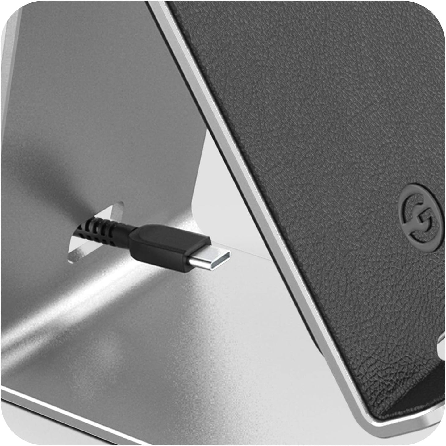 PowerStand Wireless Charging Stand with Dimmable LED Backlights - Desktop Charger for iPhone, Android and Galaxy Phone Models (Aluminum Silver)