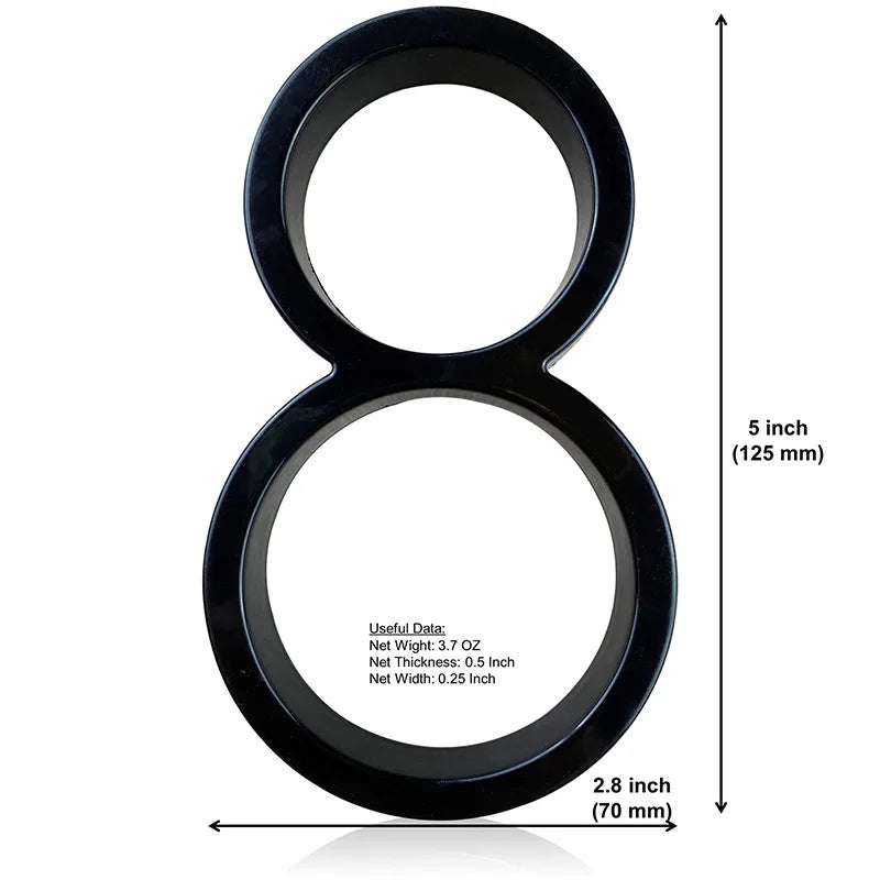 125mm 3D Black Zinc House Numbers – Arabic Numerals with Floating Doorplate Holder