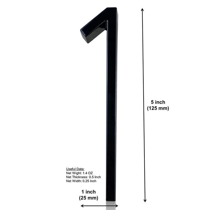 125mm 3D Black Zinc House Numbers – Arabic Numerals with Floating Doorplate Holder