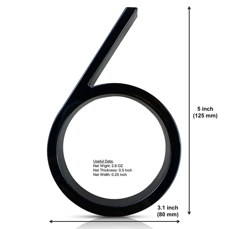 125mm 3D Black Zinc House Numbers – Arabic Numerals with Floating Doorplate Holder