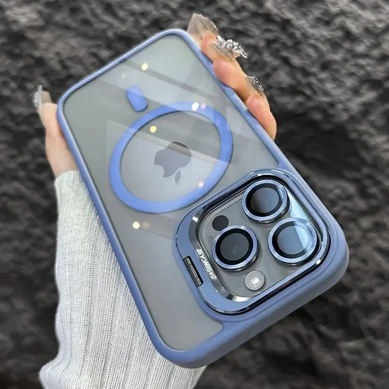 Luxury Magnetic Shockproof Phone Case For iPhone 16 17 15 14 13 12 11 Pro Max Funda For Magsafe Stand Glass Lens Protector Cover