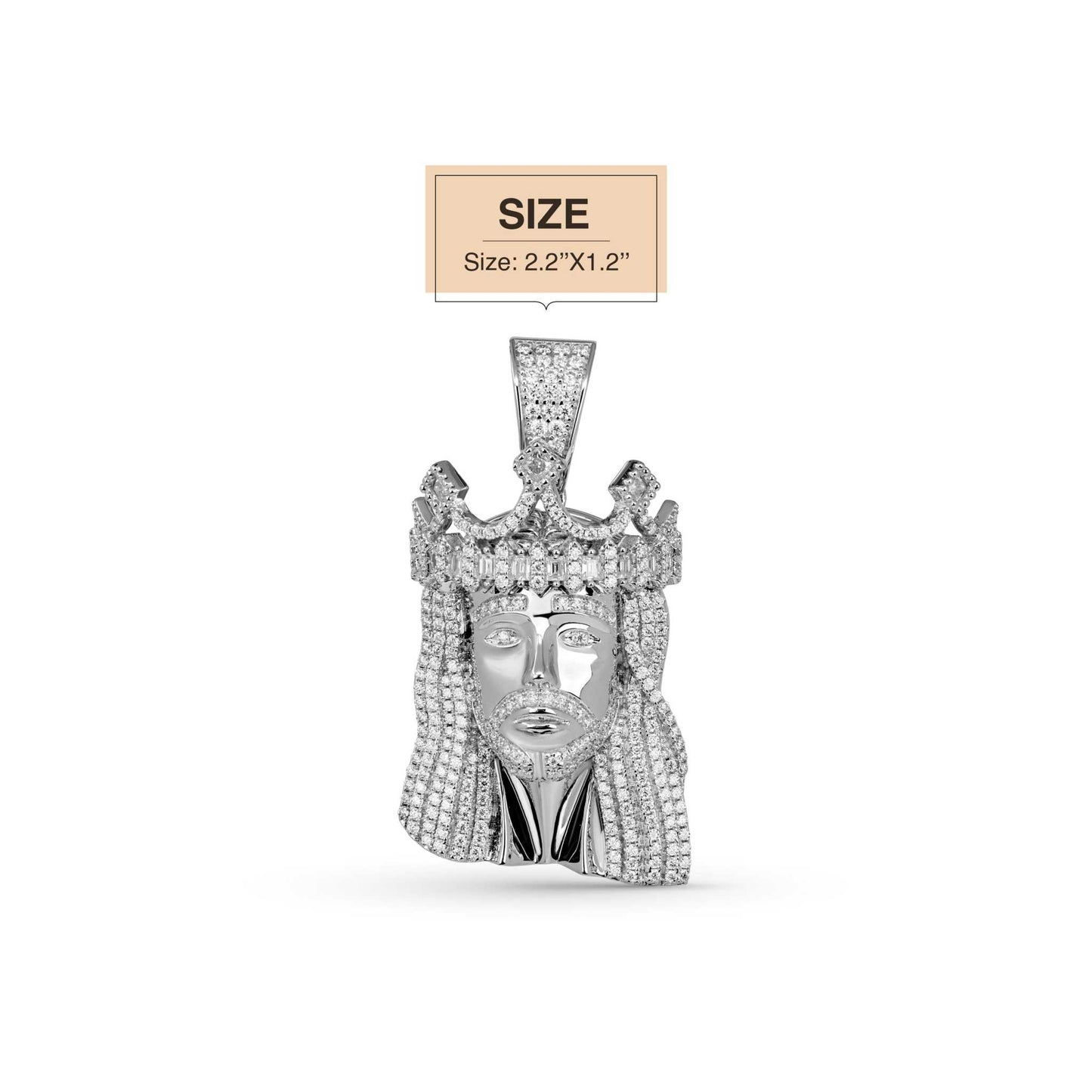 Moissanite Iced King Crown Jesus Head Piece Pendant - 925 Sterling Silver