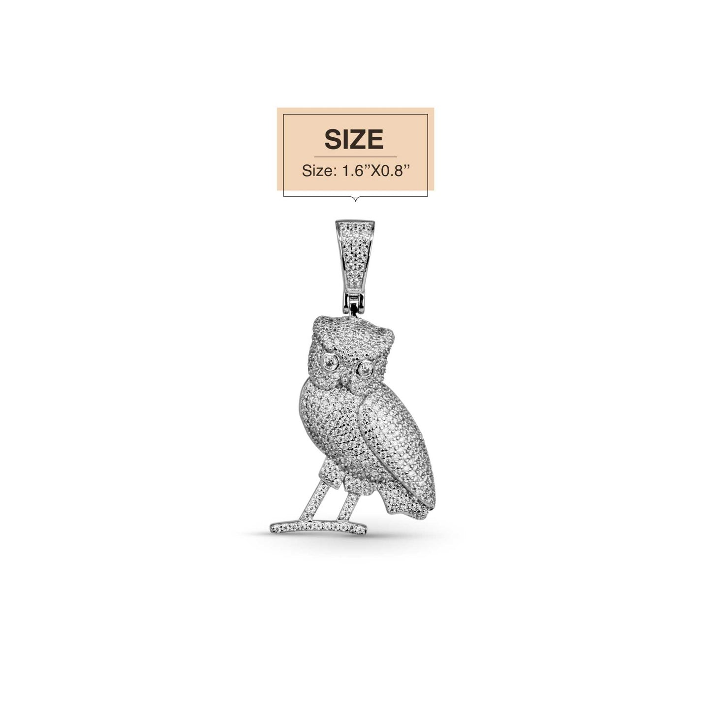 2 TCW Moissanite Owl Pendant 925 Sterling Silver