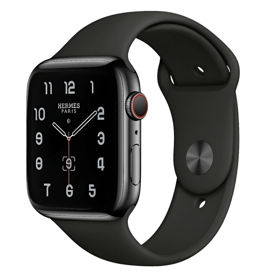 Hermes Apple Watch Series 7 GPS/ Cellular 41 mm - Space Black Stainless Steel Case - Black Silicone Watch Band