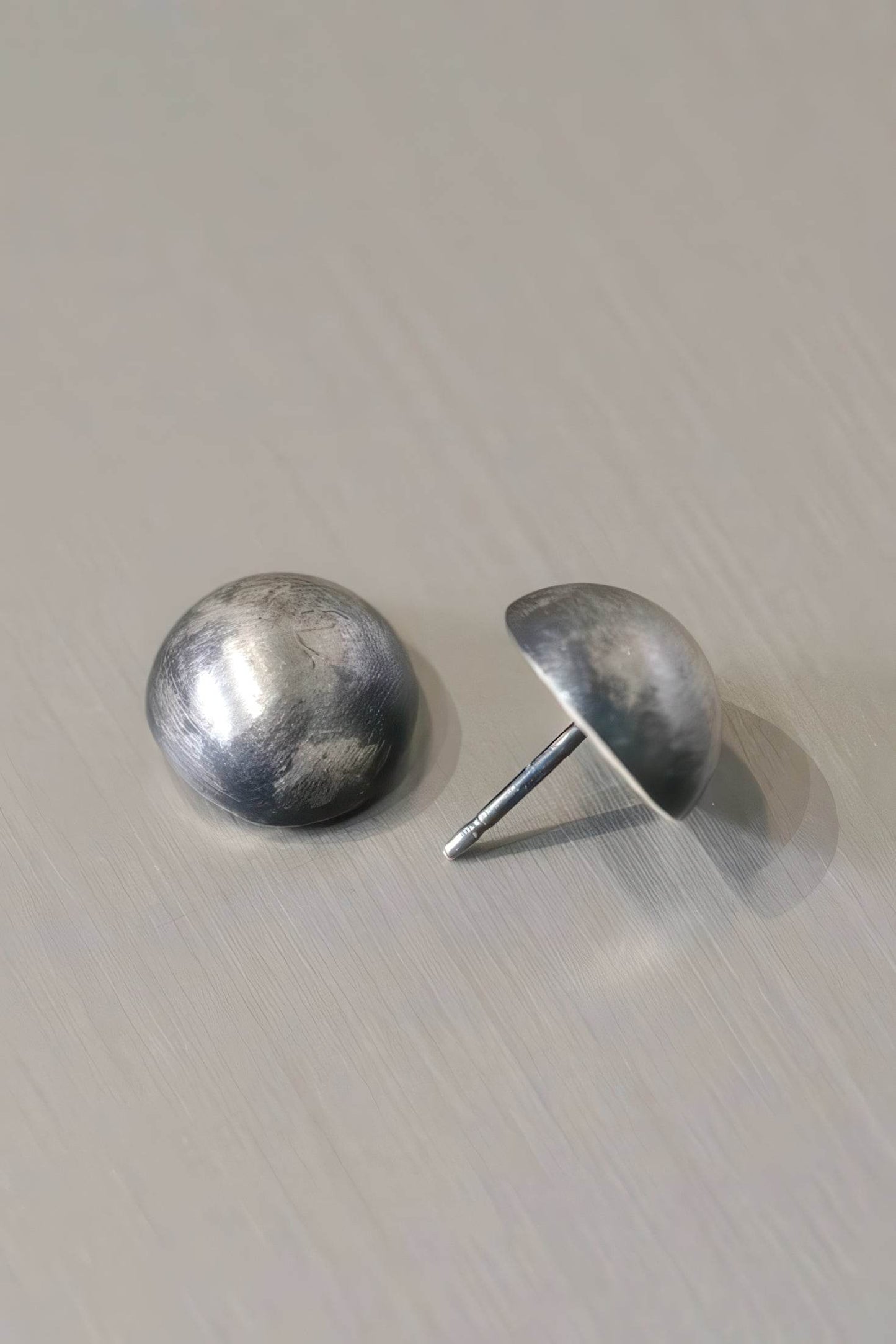 Vintage Dimensional Earrings - Distressed Double-Sided Hemisphere Studs