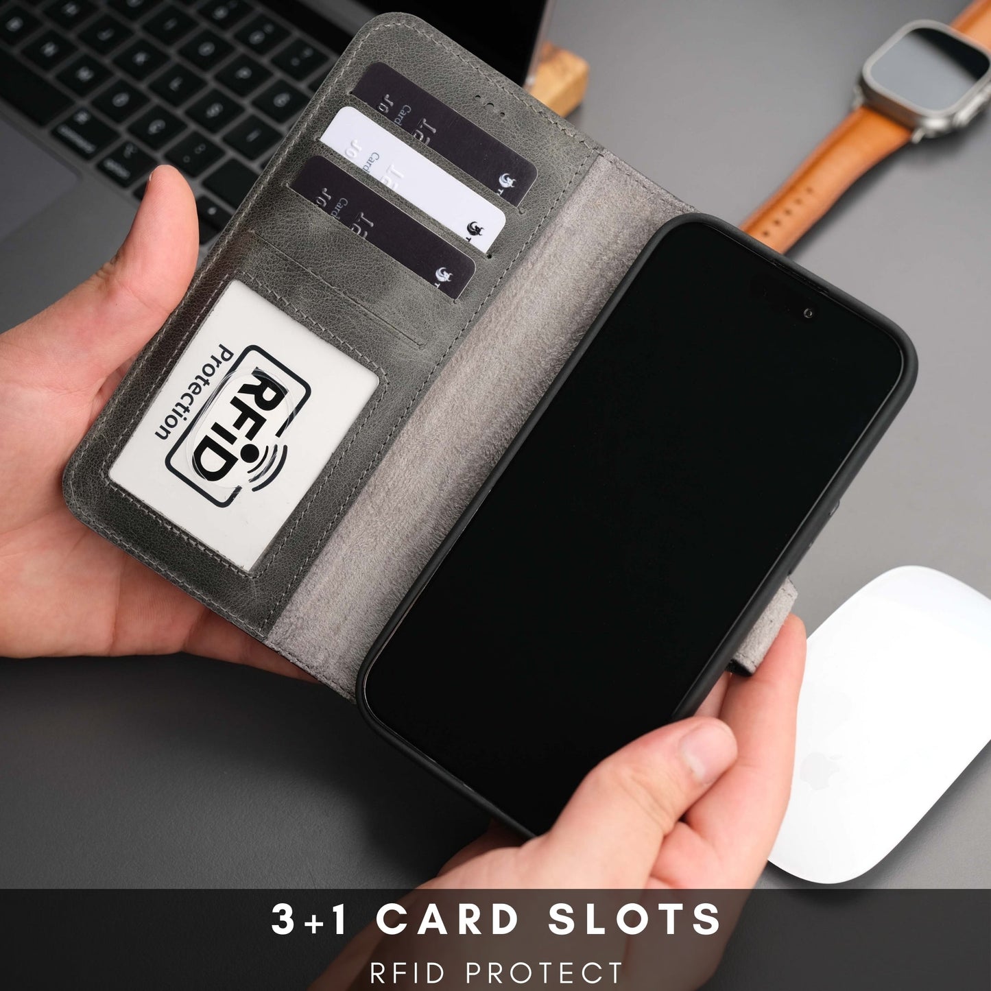 Casper Leather iPhone 15 Pro Wallet Case | Detachable MagSafe Compatible RFID Protection