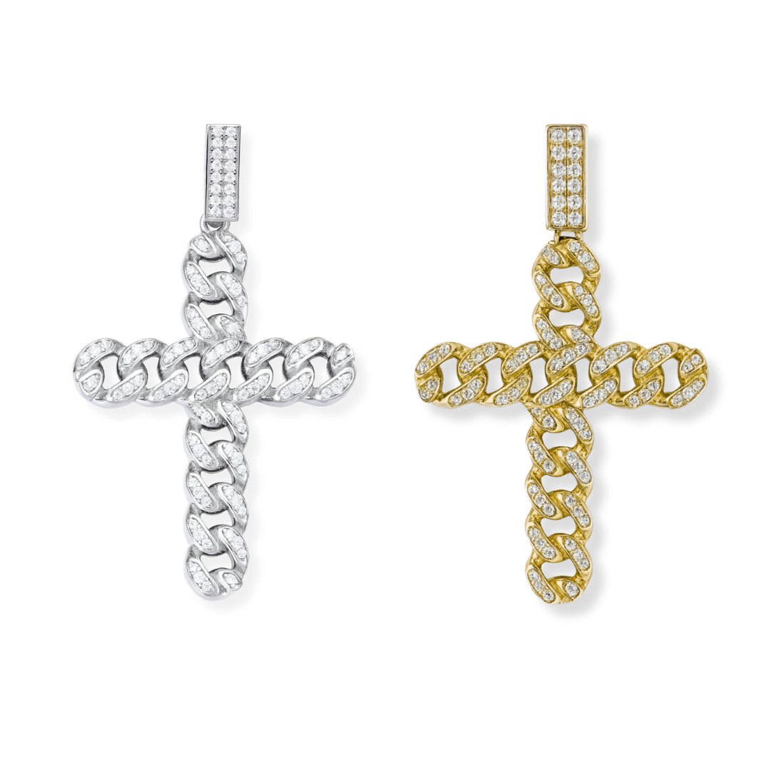 Cuban Link Cross Pendant 925 Sterling Silver