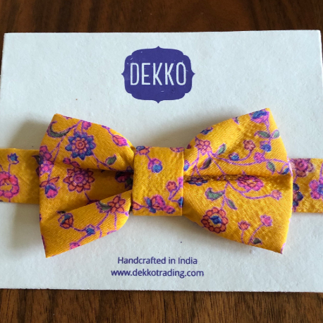 Mustard Floral Sari Bowtie