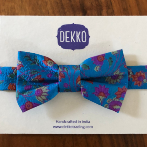 Cyan and Purple Sari Bowtie