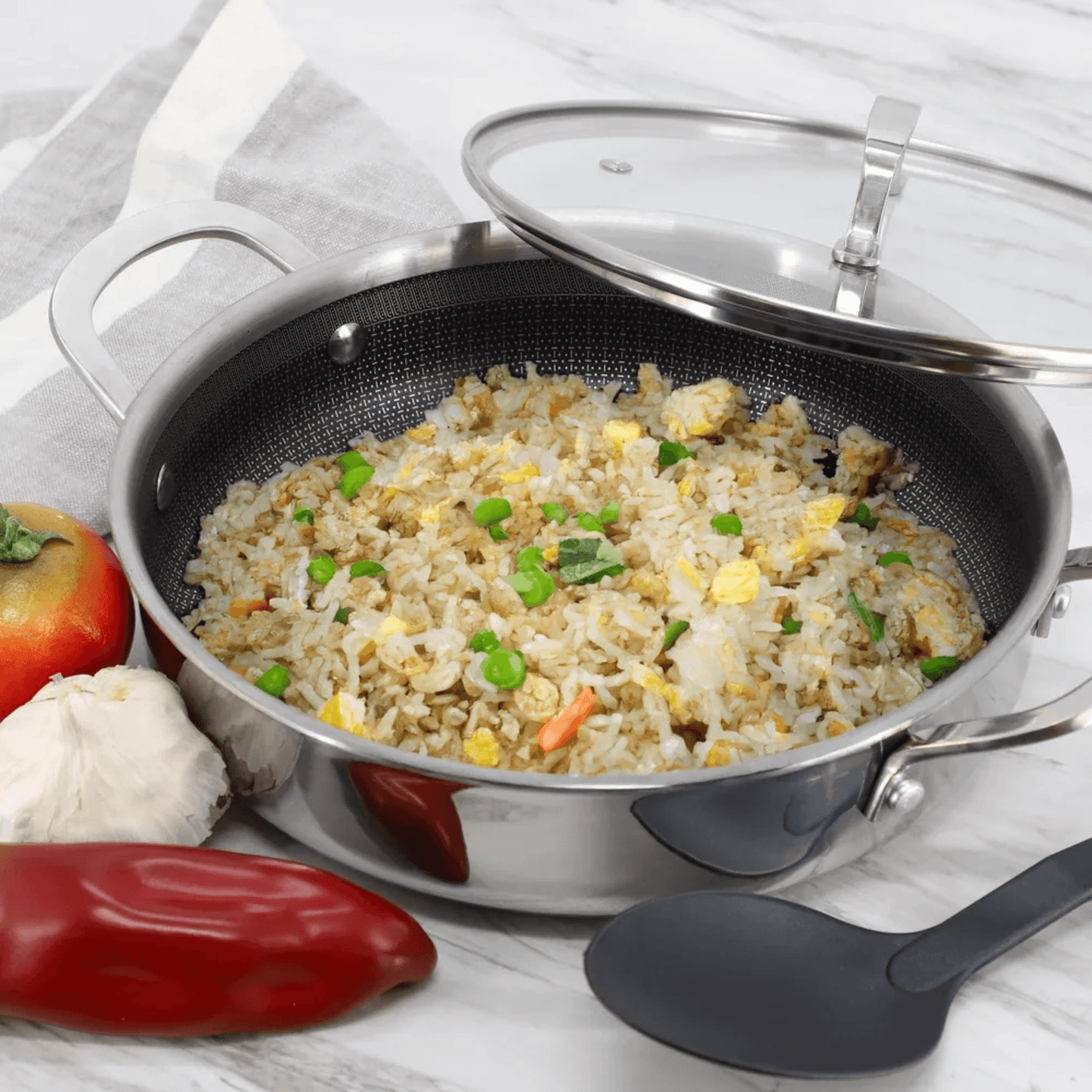 Better Chef 10-Inch 3-Ply Stainless Steel Nonstick Deep Fry Pan with Lid